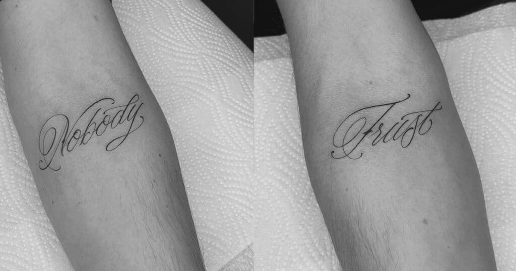 Lettering fine line tattoo Estepona